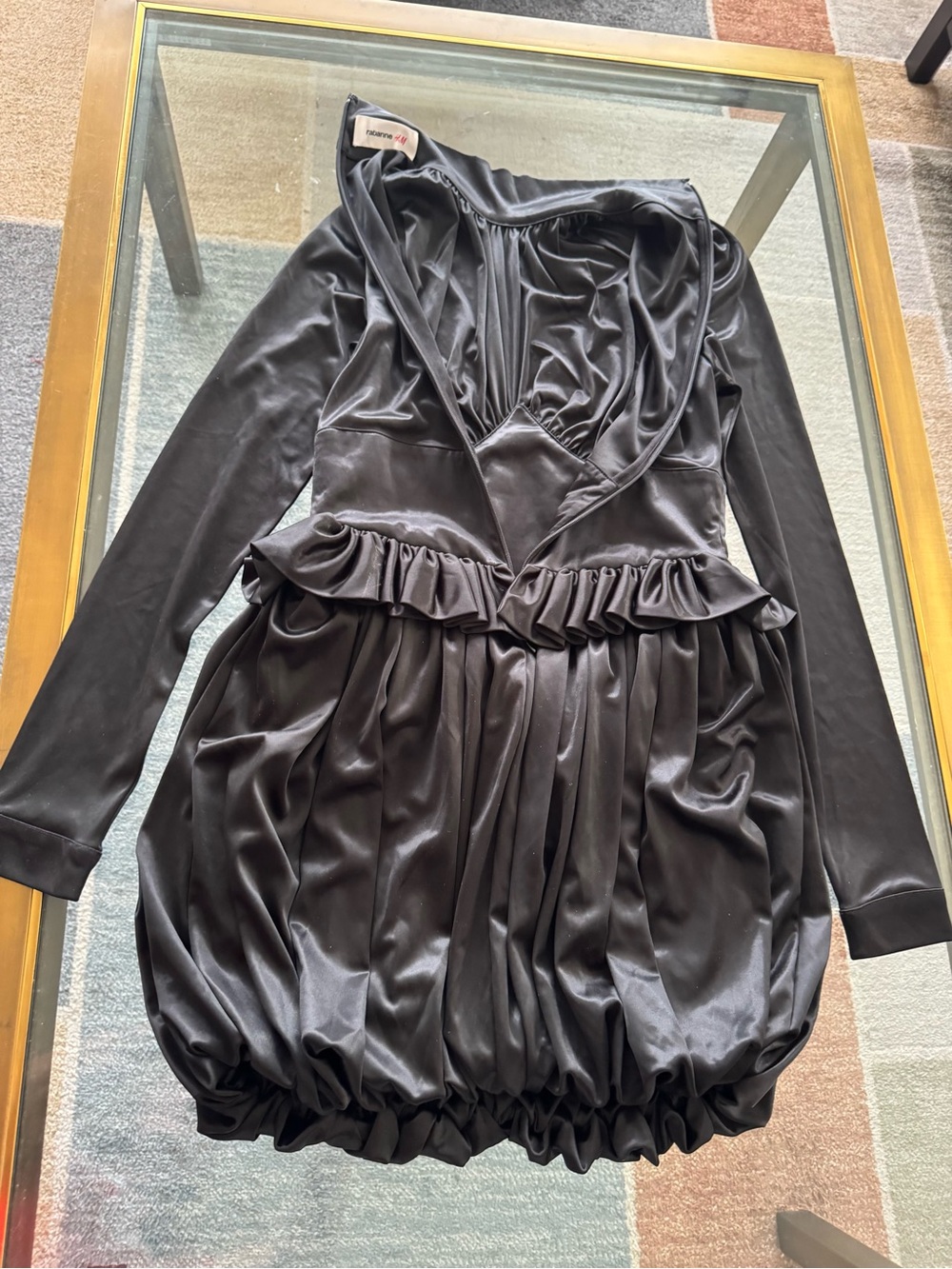 rabanne H+M Long-Sleeve Ruffled Bubble Hem Dress - Picture 4 of 7